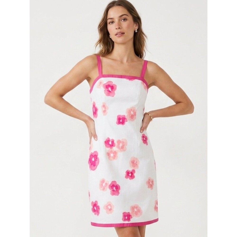 Ann Taylor Petites Pink Floral Cotton Sundress White Midi 12P